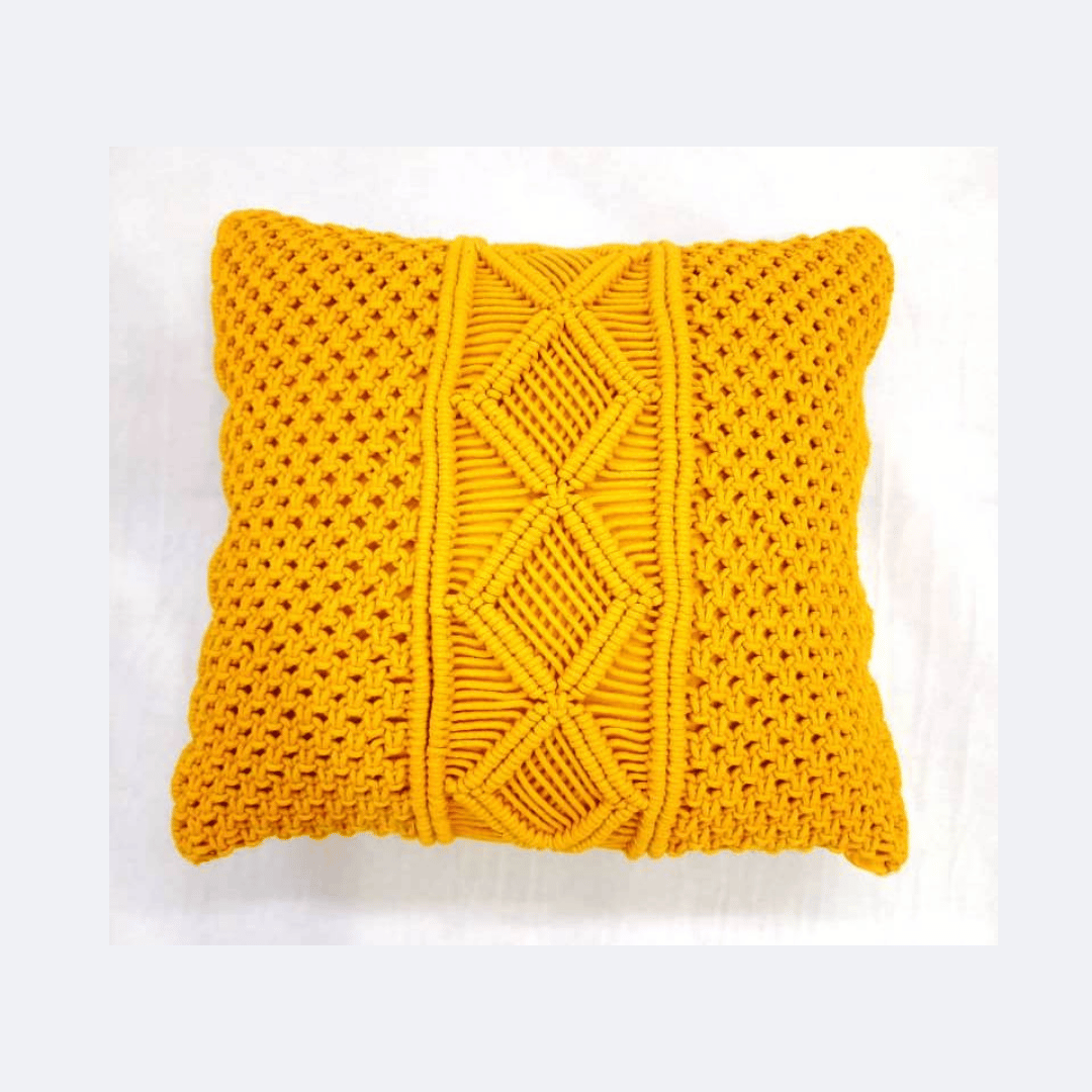 Yellow Boho Macramé Cushion Cover