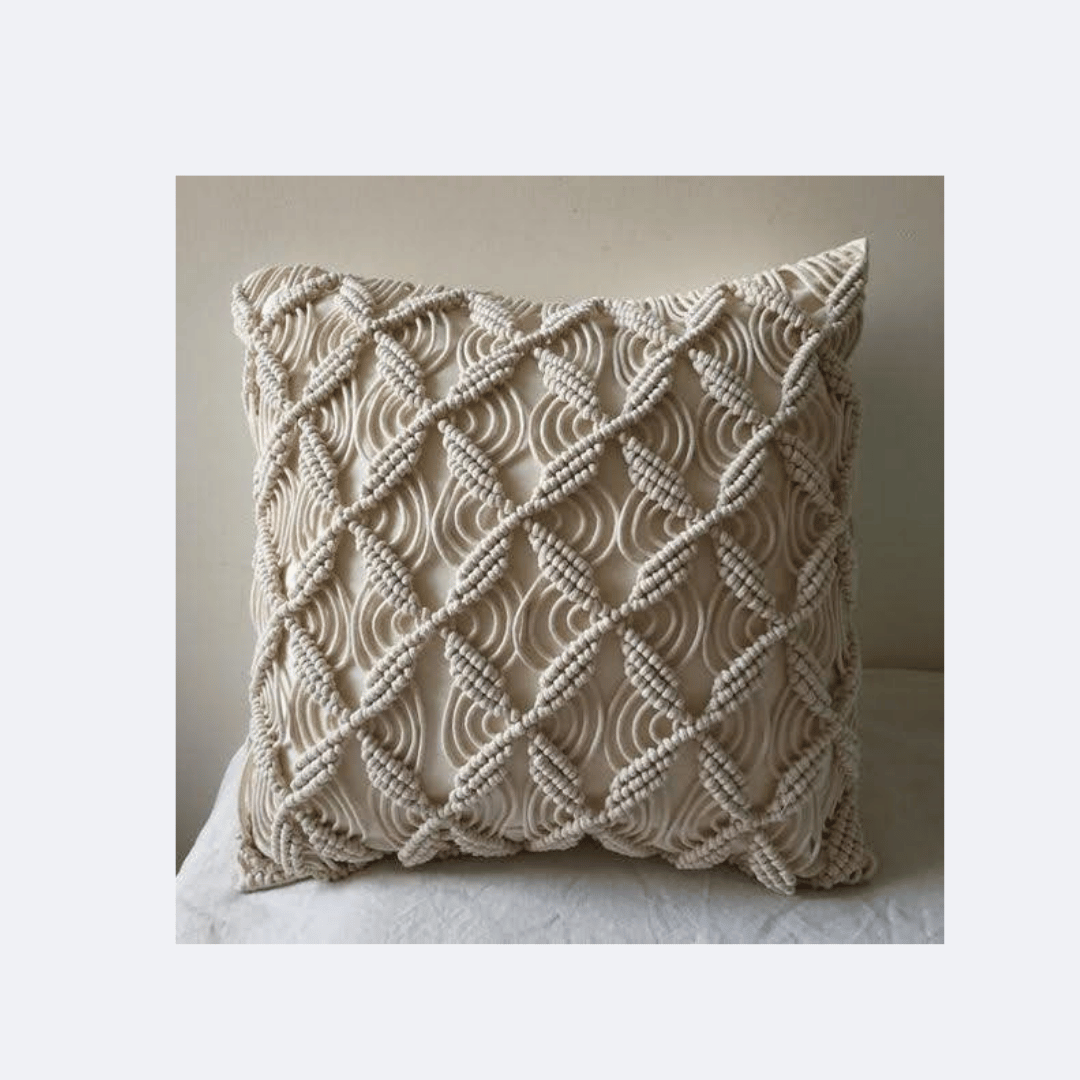 Beige Textured Macramé Cushion Cover