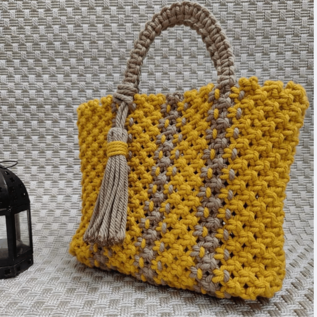 Dual-Tone Macramé Tote (Yellow & Gray)
