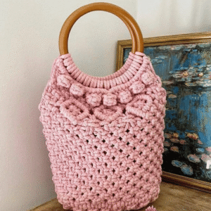 Pink Round Handle Macramé Bag