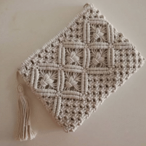 White Textured Clutch Macramé Purse