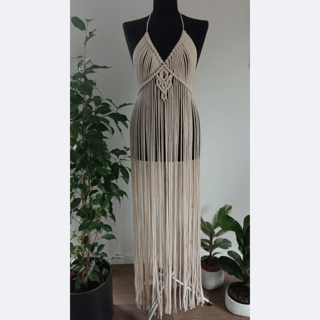 Cream Boho Macramé Dress