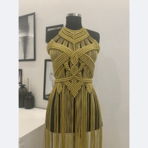 Golden Designer Macramé Dress