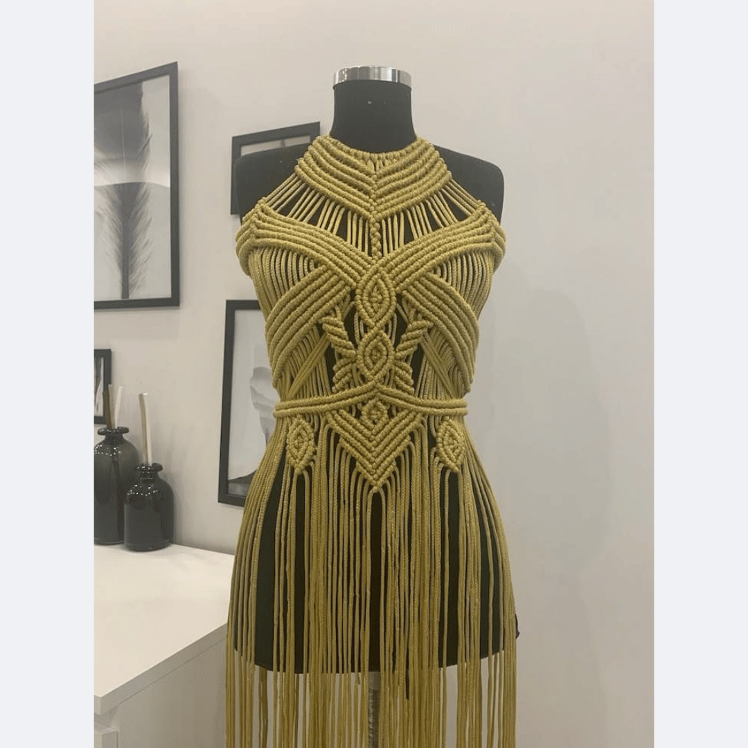 Golden Designer Macramé Dress