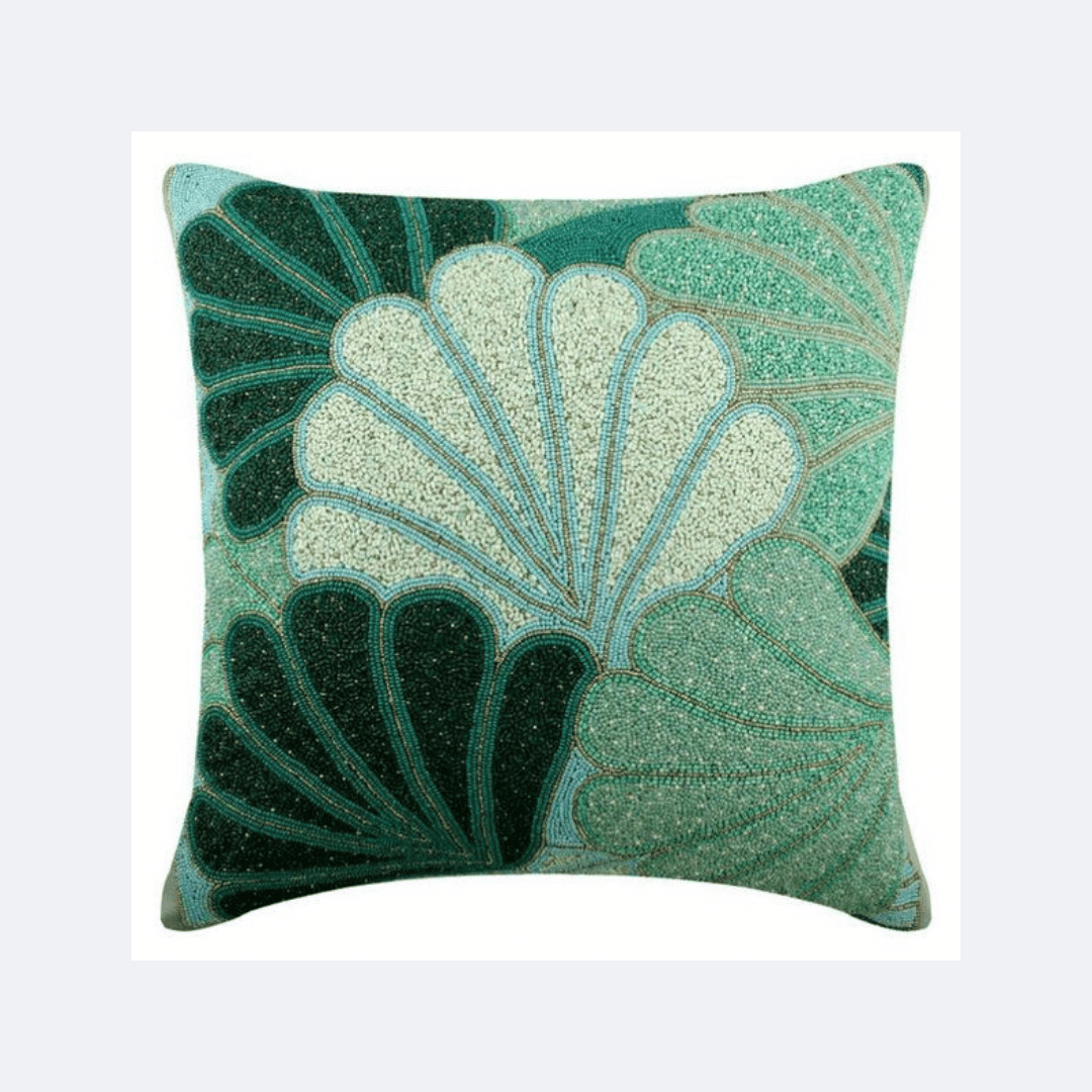 Aqua Shell Beaded Cushion Cover
