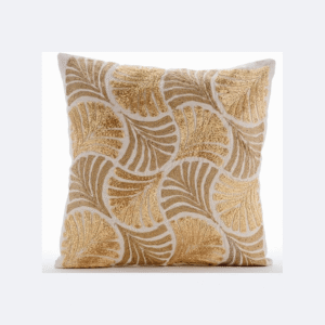Golden Leaf Pattern Beaded Cushion Cover