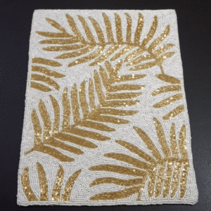 Golden Palm Beaded Placemat – Elegant Leaf Design for Dining