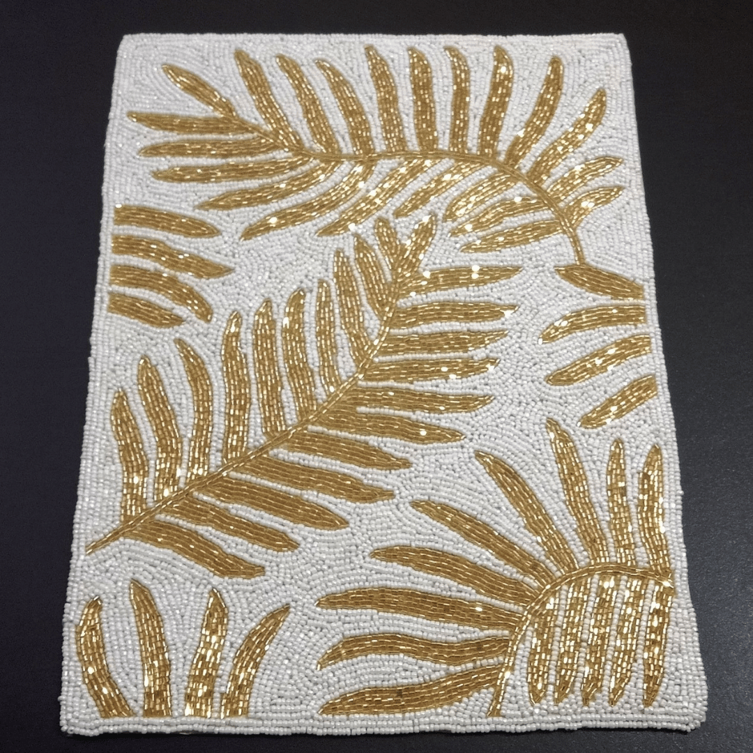 Golden Palm Beaded Placemat – Elegant Leaf Design for Dining