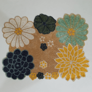 Floral Harmony Beaded Placemat – Multicolor Bloom Design