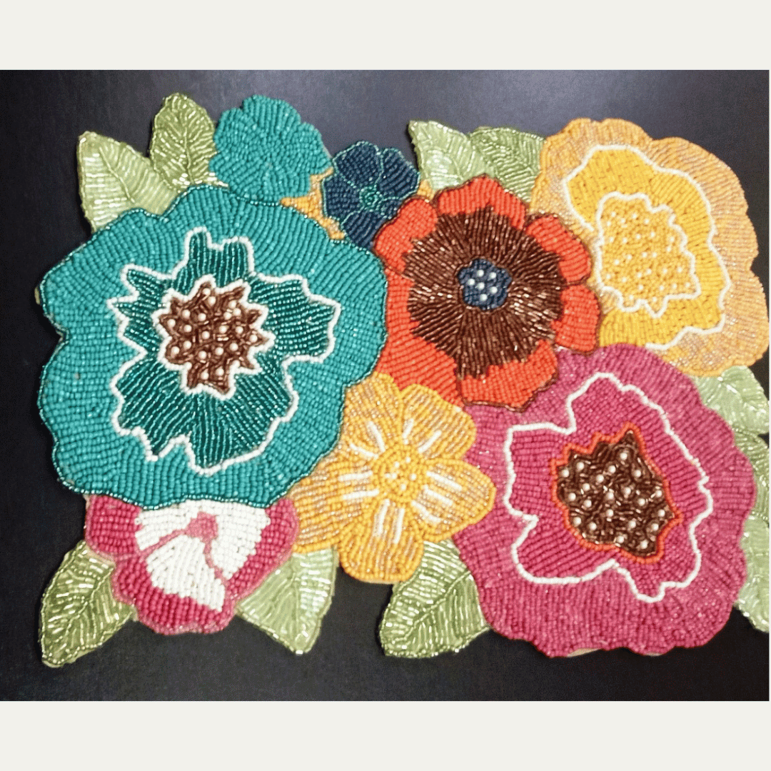 Vibrant Floral Beaded Placemat – Colorful Handcrafted Table Art