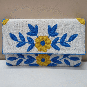 Blue Floral Beaded Clutch – Handcrafted Evening Elegance