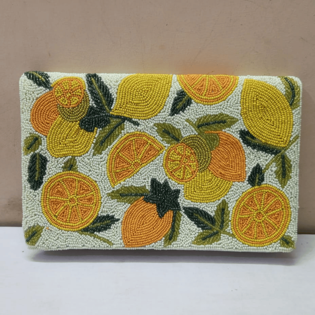Citrus Bloom Beaded Clutch – Tropical Handcrafted Style