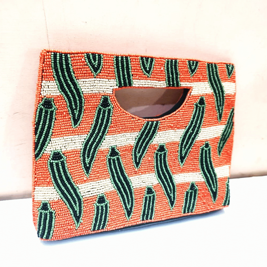 Coral Cactus Beaded Clutch – Modern Boho Statement