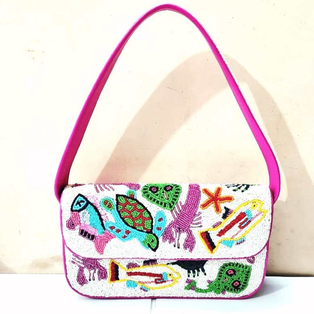 Tropical Bird Shoulder Bag – Multicolor Hand-Beaded Purse