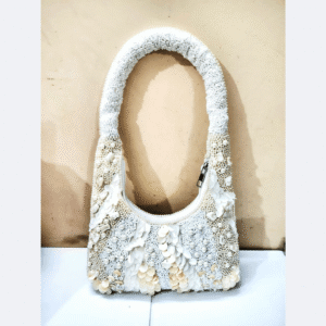 White Crystal Beaded Handle Bag – Classic Glam Accessory