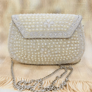 White Stone Mosaic Box Clutch – Elegant Royal Accessory