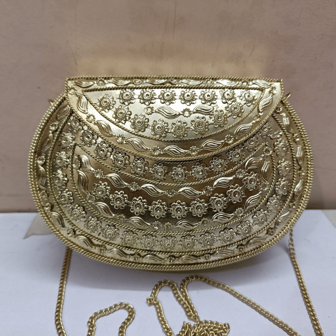 Gold Peacock Metal Clutch – Royal Indian Design