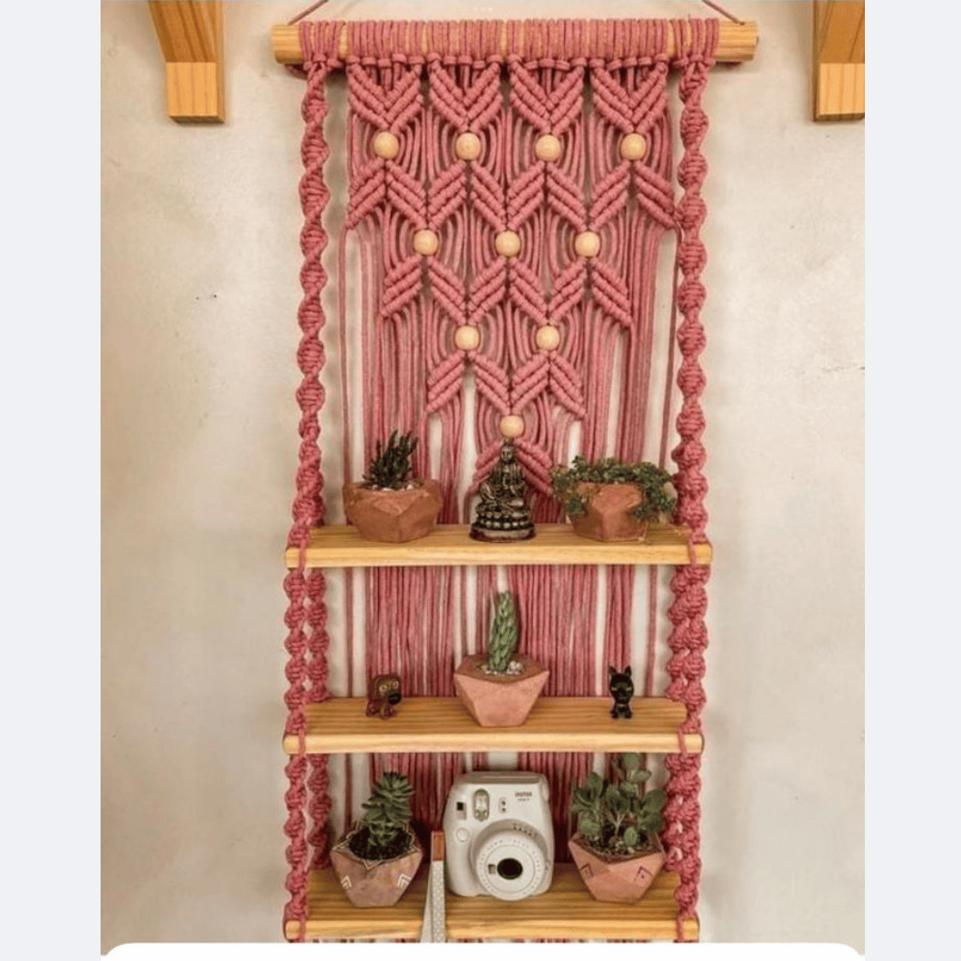 Layered Macramé Plant Hanger (Pink)